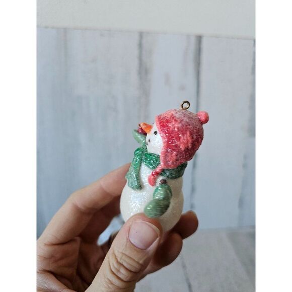 Snowman sparkle glitter Cardinal bird ornament snowball Xmas tree - Picture 10 of 16